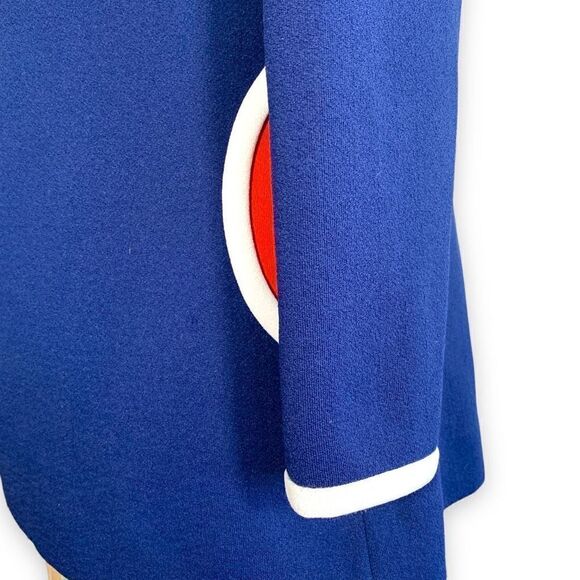 Vintage Judy Wayne Jacket Blue White Open Front Red Geometric Collarless Blazer - Picture 7 of 10